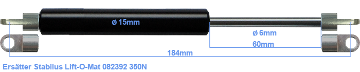 Produktbild von RhedexX Gasdruckfeder XD9415 – Ersatz Für Stabilus Liftomat 082392, 350N, 185mm Länge, 60mm Hub – Mit Gelenkauge